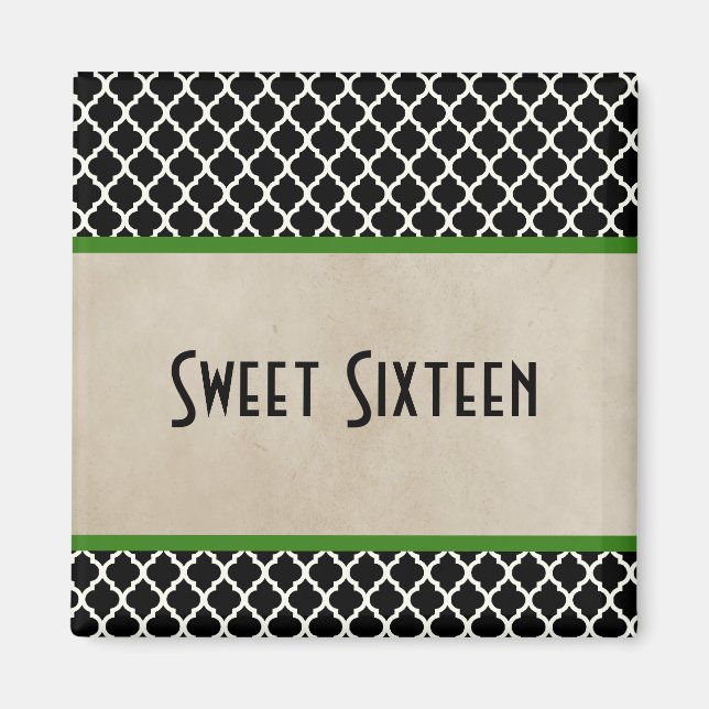 Green Chic Quatrefoil Sweet 16 Magnet (Front)