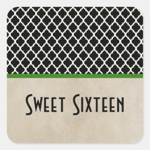 Green Chic Quatrefoil Sweet 16 Stickers