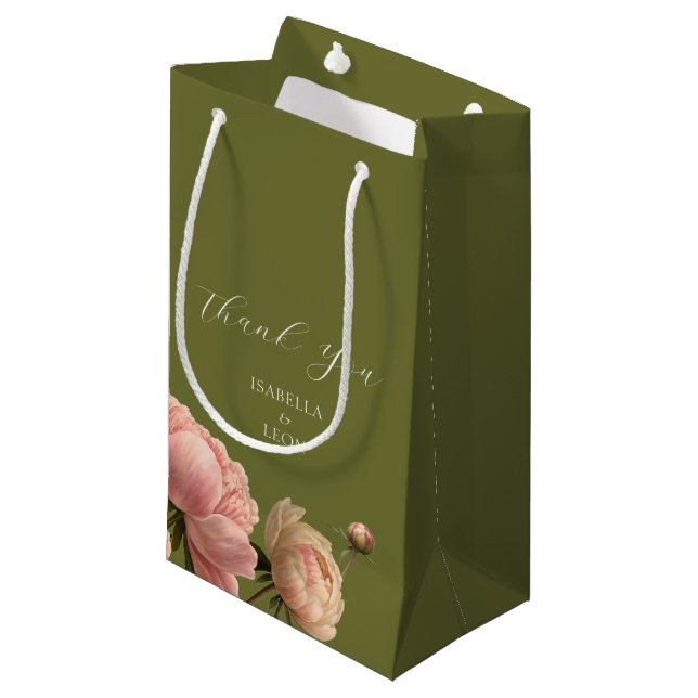 Green | Chic Rose Wedding Wedding Small Gift Bag (Front Angled)