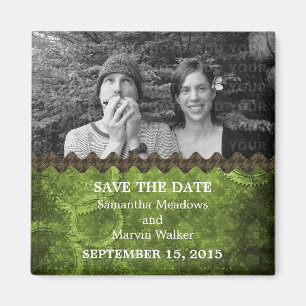 Green Chic Steampunk Photo Save the Date Magnet
