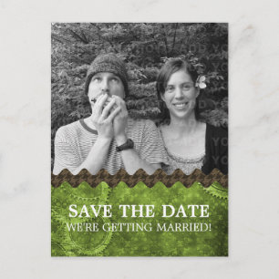 Green Chic Steampunk Photo Save the Date Postcard