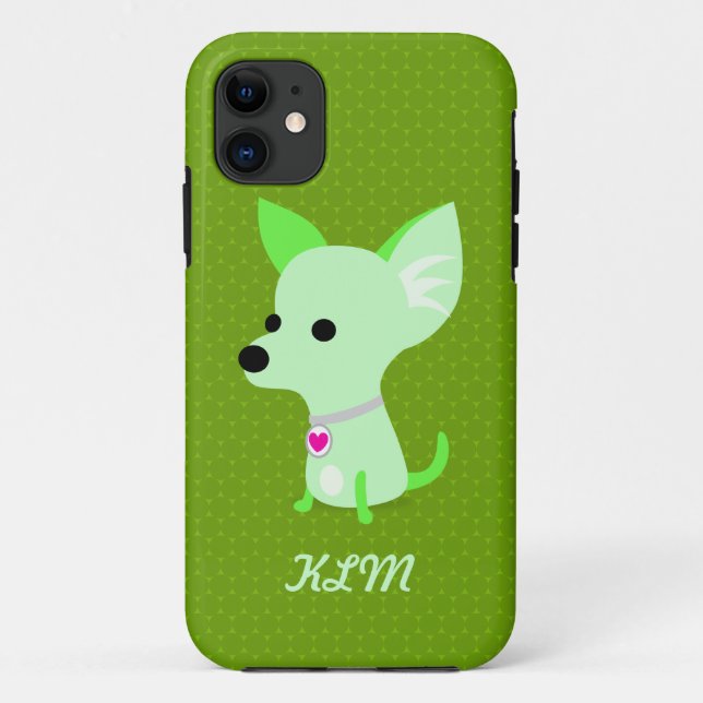 Green Chihuahua Monogram Case-Mate iPhone Case (Back)