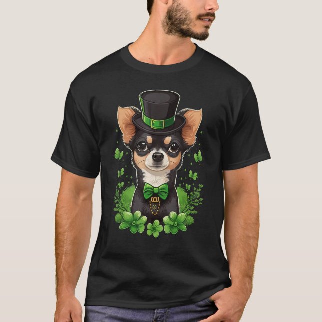 Green Chihuahua shamrock on St Patricks Day Chihua T-Shirt (Front)
