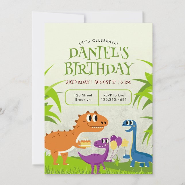 Green Childish Birthday Party Invitation (Front)