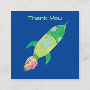 Green Childish Space Rocket Enclosure Card