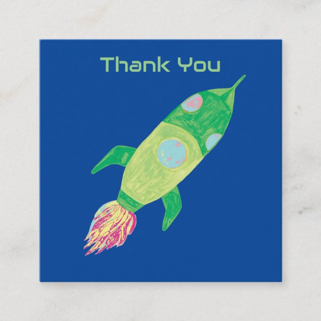 Green Childish Space Rocket Enclosure Card (Front)