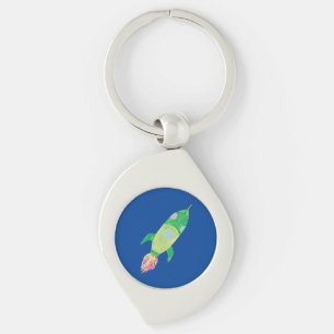 Green Childish Space Rocket  Key Ring