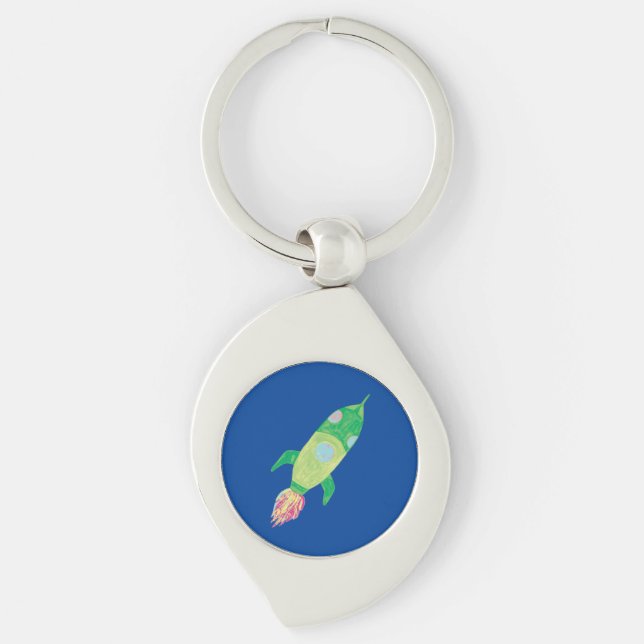 Green Childish Space Rocket  Key Ring (Front)