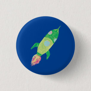 Green Childish Space Rocket Star 3 Cm Round Badge
