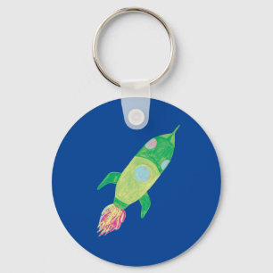 Green Childish Space Rocket Star Key Ring