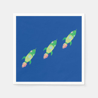 Green Childish Space Rockets Napkin