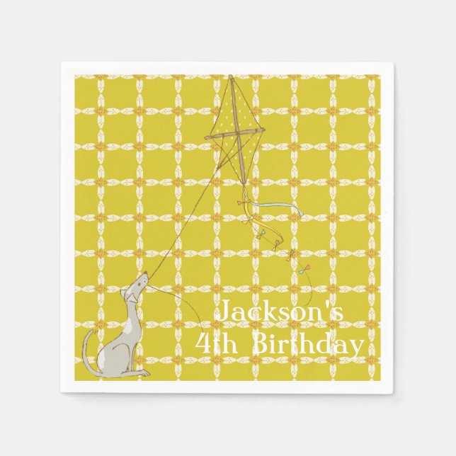 Green Children's Birthday Party Napkins with Dogs (Front)