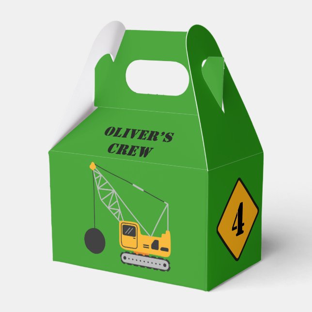 Green Children's Construction Birthday Paper  Favour Box (Front Side)
