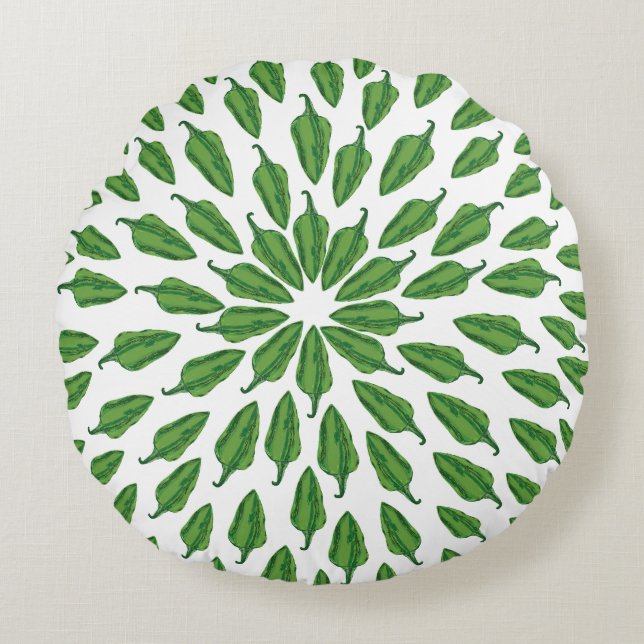 Green Chilli Peppers Round Cushion (Front)