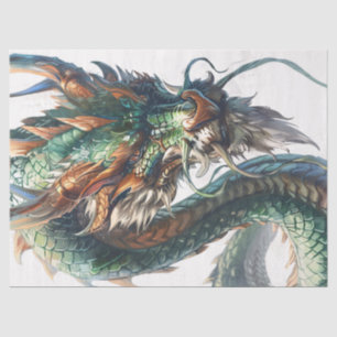 Green Chinese Dragon Illustration Decoupage Tissue Paper