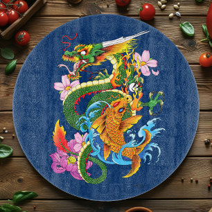 Green Chinese Dragon Koi Cutting Board