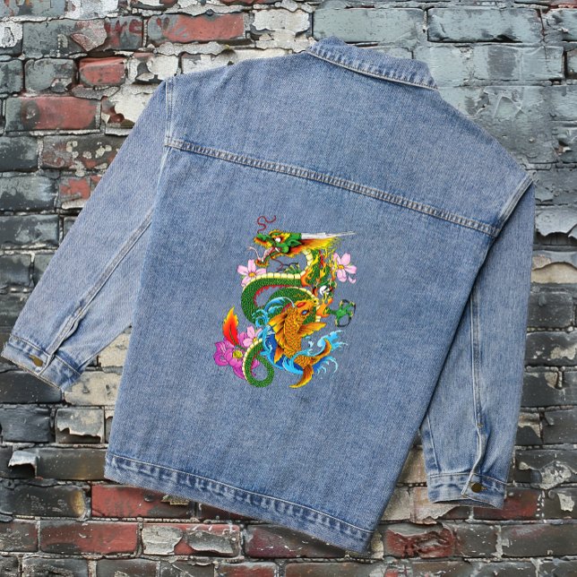 Green Chinese Dragon Koi Denim Jacket (Creator Uploaded)