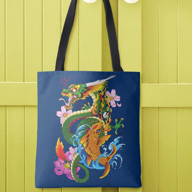 Green Chinese Dragon Koi Tote Bag (Creator Uploaded)