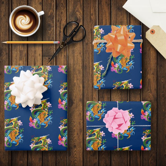 Green Chinese Dragon Koi Wrapping Paper Sheet (Creator Uploaded)
