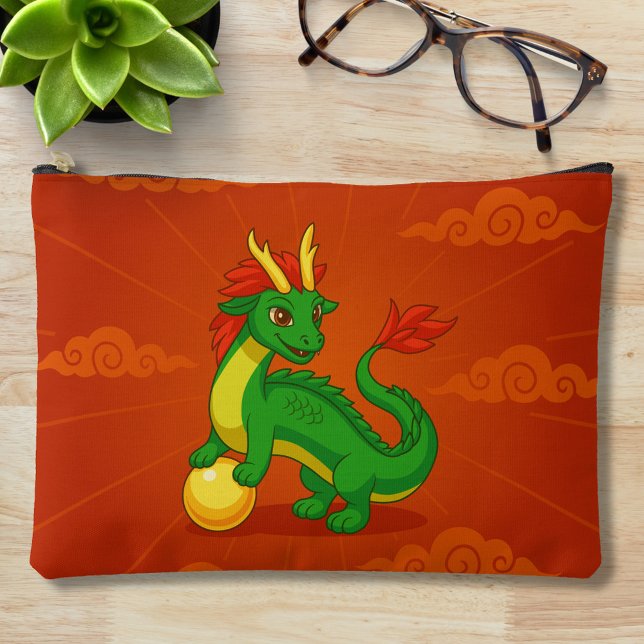 Green Chinese Dragon on Red Accessory Pouch (Creator Uploaded)