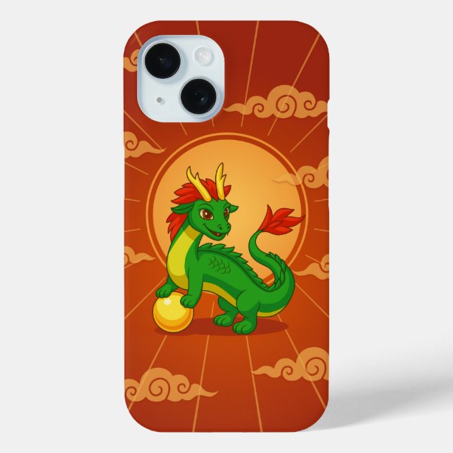 Green Chinese Dragon on Red Case-Mate iPhone Case (Back)