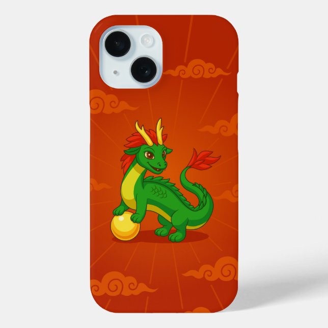Green Chinese Dragon on Red Case-Mate iPhone Case (Back)
