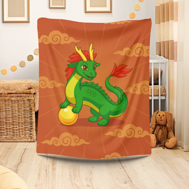 Green Chinese Dragon on Red Fleece Blanket (Creator Uploaded)