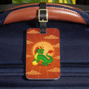 Green Chinese Dragon on Red Luggage Tag