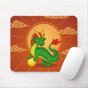 Green Chinese Dragon on Red Mouse Pad