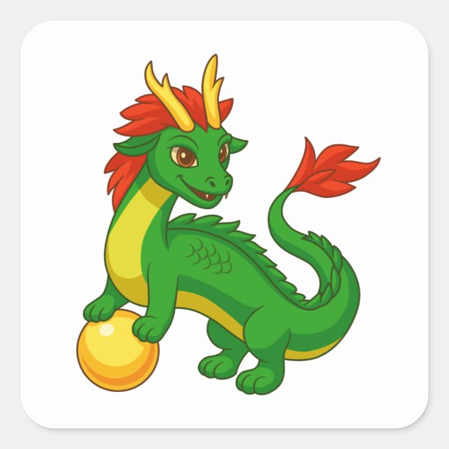 Green Chinese Dragon Square Sticker (Front)