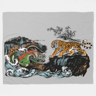 green Chinese Dragon versus Tiger Fleece Blanket