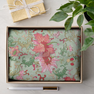 Green Chinese Floral Decoupage Tissue Paper