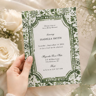 Green Chinoiserie Garden Baby Shower Invitation