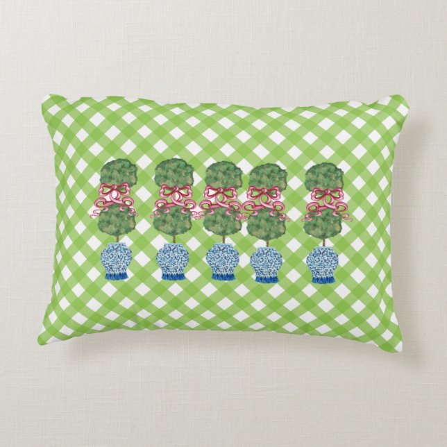 Green Chinoiserie Ginger Jars Jar Topiary Lumbar Decorative Cushion (Back)