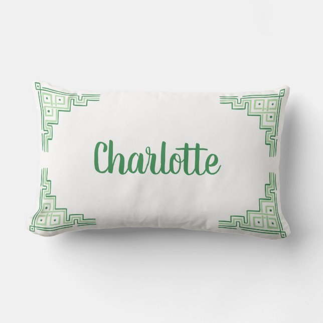 Green Chinoiserie Name Lumbar Cushion (Front)