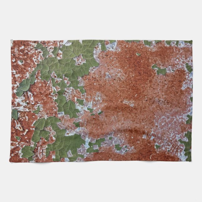 Green Chipping Paint Rusted Metal Pattern Tea Towel (Horizontal)
