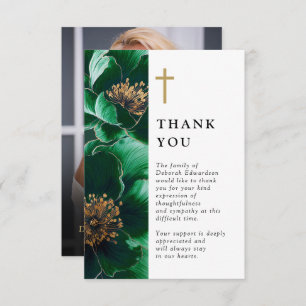 Green Christian Celebration Of Life Photo Thank You Card