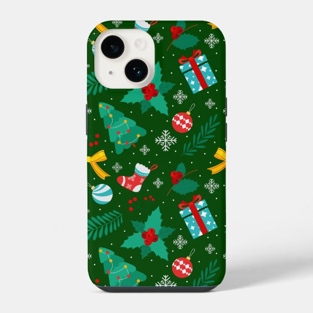 Green Christmas Abstract Pattern iPhone Case (Back)