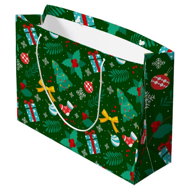 Green Christmas Abstract Pattern Large Gift Bag (Back Angled)