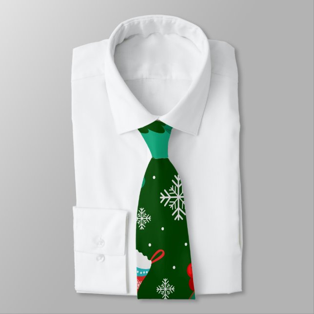 Green Christmas Abstract Pattern Tie (Tied)