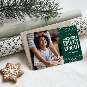 Green   Christmas Baking Spirits Bright Photo Holiday Card