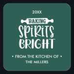 Green | Christmas Baking Spirits Bright Square Sticker<br><div class="desc">Are you ready to Bake this Christmas and Holiday Season? There's nothing like a Christmas sugar cookie to make you feel festive! Add a personal touch to your your sweet holiday treats with these purple and confetti gift tag. The tags features "Baking Spirit Bright " in a cute handwritten font...</div>