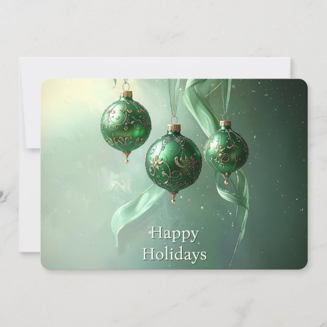 Green Christmas Ball Holiday Card (Front)