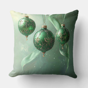Green Christmas Ball Holiday Cushion