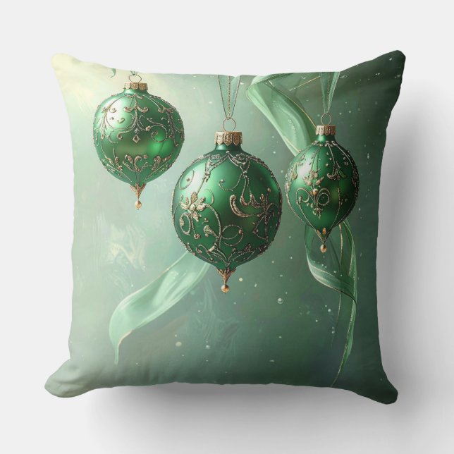 Green Christmas Ball Holiday Cushion (Front)