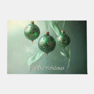 Green Christmas Ball Holiday Doormat