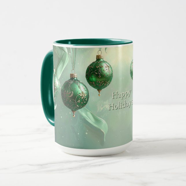 Green Christmas Ball Holiday Mug (Front Left)