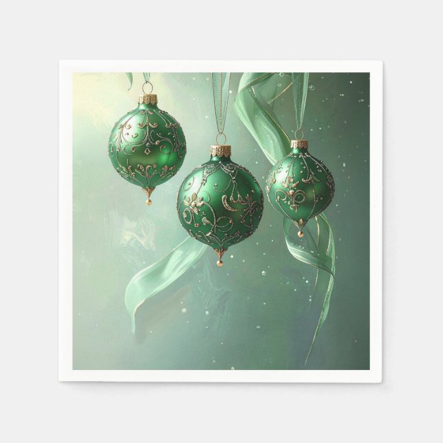 Green Christmas Ball Holiday Napkin (Front)