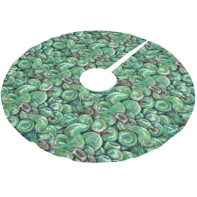Green Christmas Balls Brushed Polyester Tree Skirt (Angled)