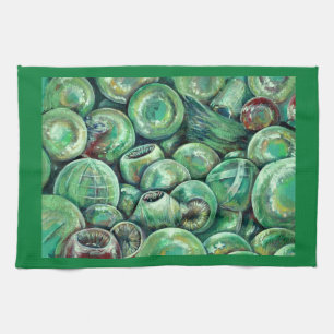 Green Christmas Balls Tea Towel